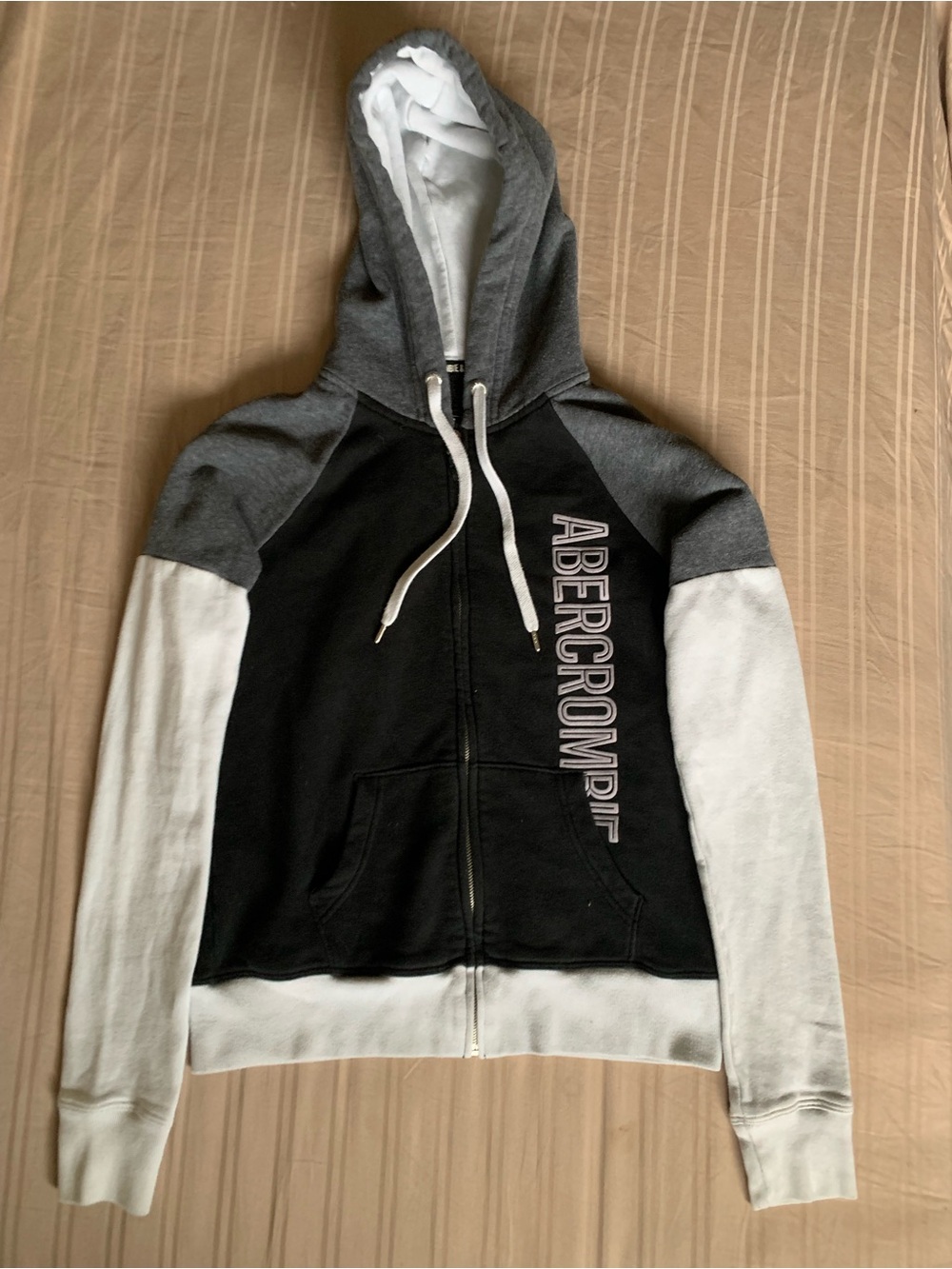 Abercrombie Vintige Black, Gray & White Colorblock Zip Hoodie
